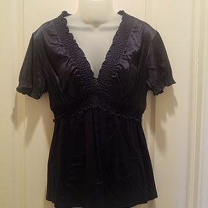 Bcbgmaxazria v neck short sleeve silky navy shirt